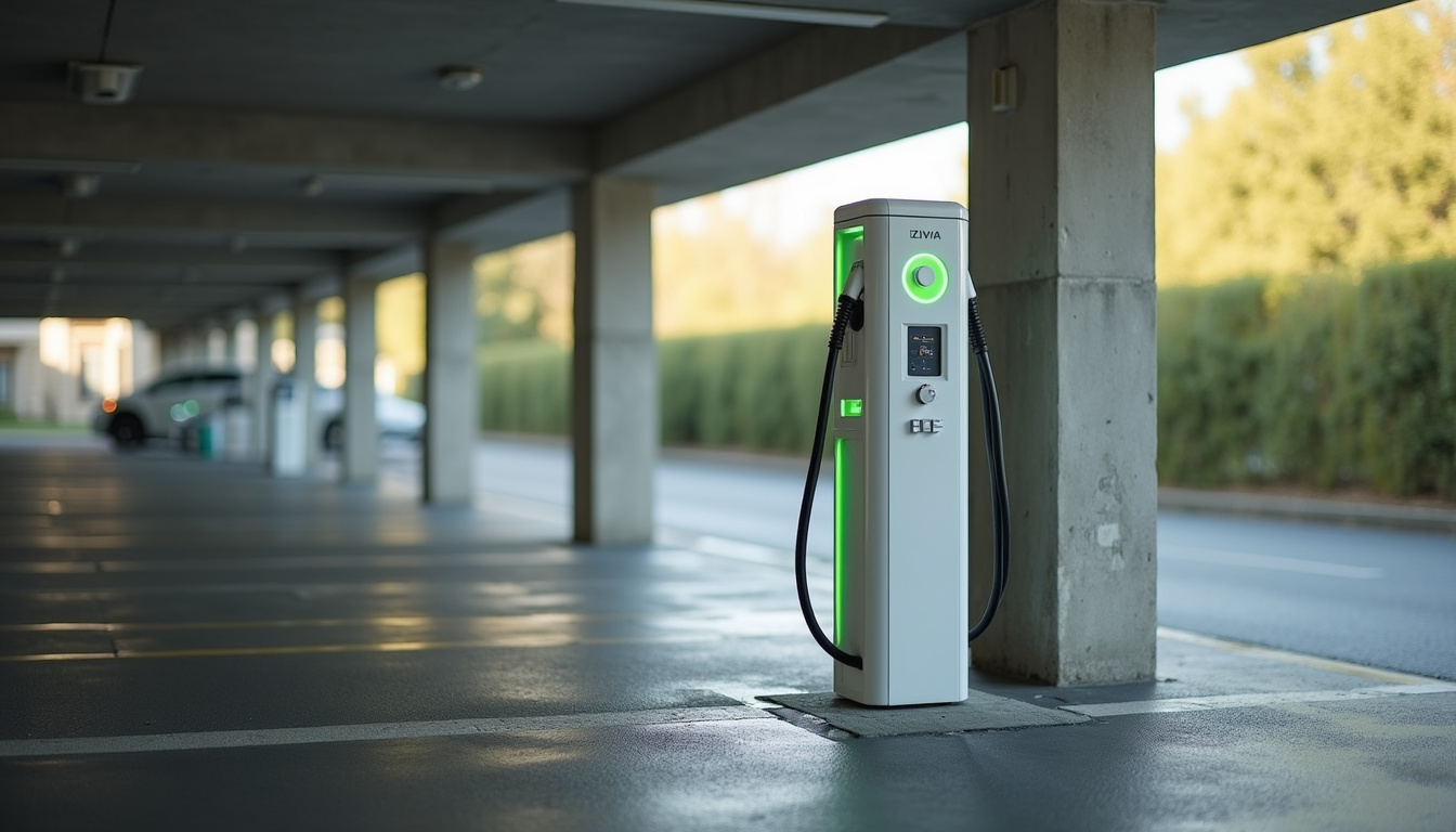 Borne de recharge publique IZIVIA installée dans un parking de Limoges