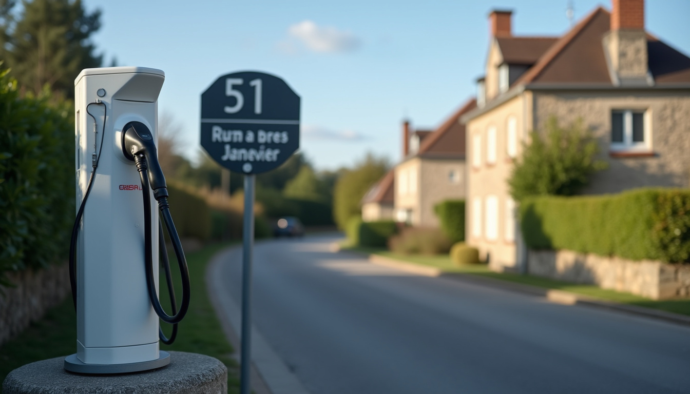 Borne de recharge publique située 51 rue Jean Janvier à Saint-Georges-de-Reintembault