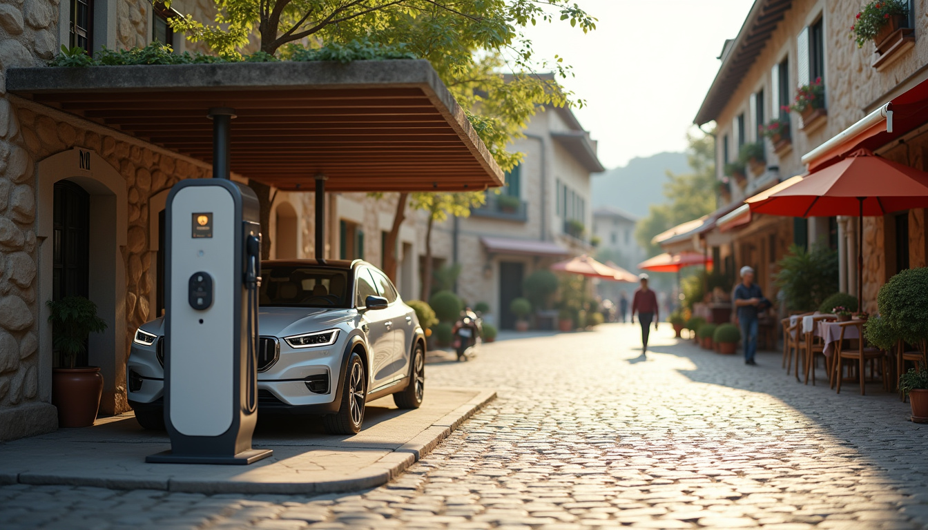 Borne de recharge publique située près de la place du marché à Lanta