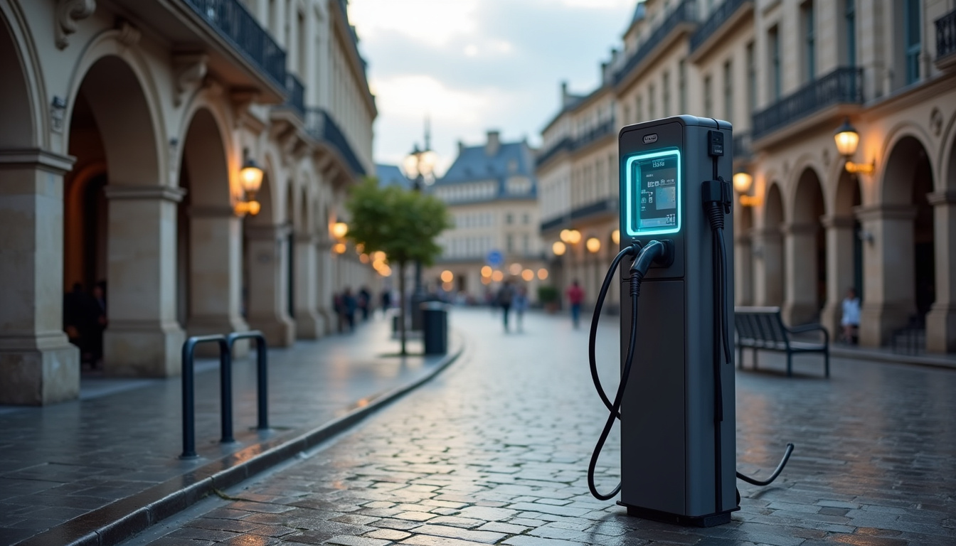 Borne de recharge publique située sur la place Aristide Briand à Fumay
