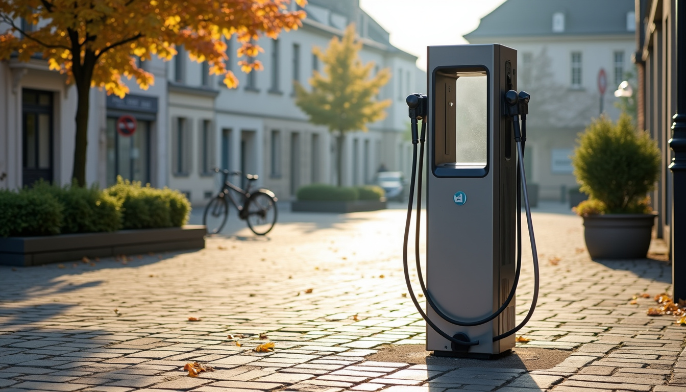Borne de recharge publique située sur la Place de la Paix à Plouëc-du-Trieux