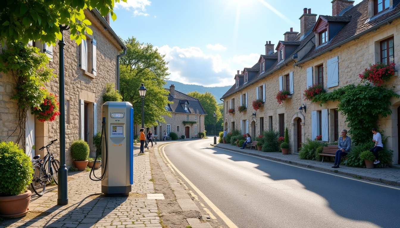 Borne de recharge publique située sur la place du village de Saint-Clar-de-Rivière