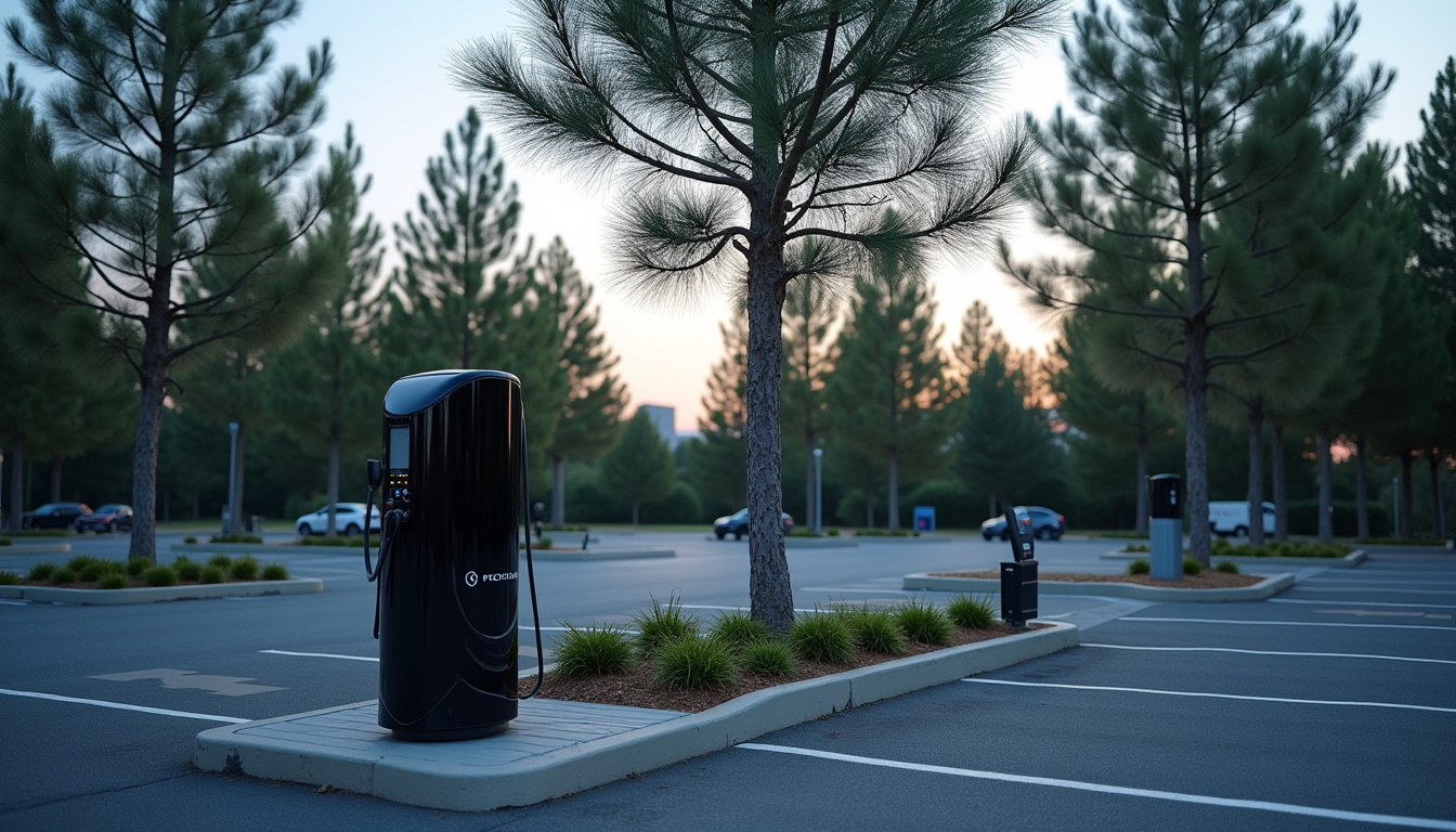 Borne de recharge publique située sur le parking des Pinsonnières à La Guérinière, type 2, 22 kW