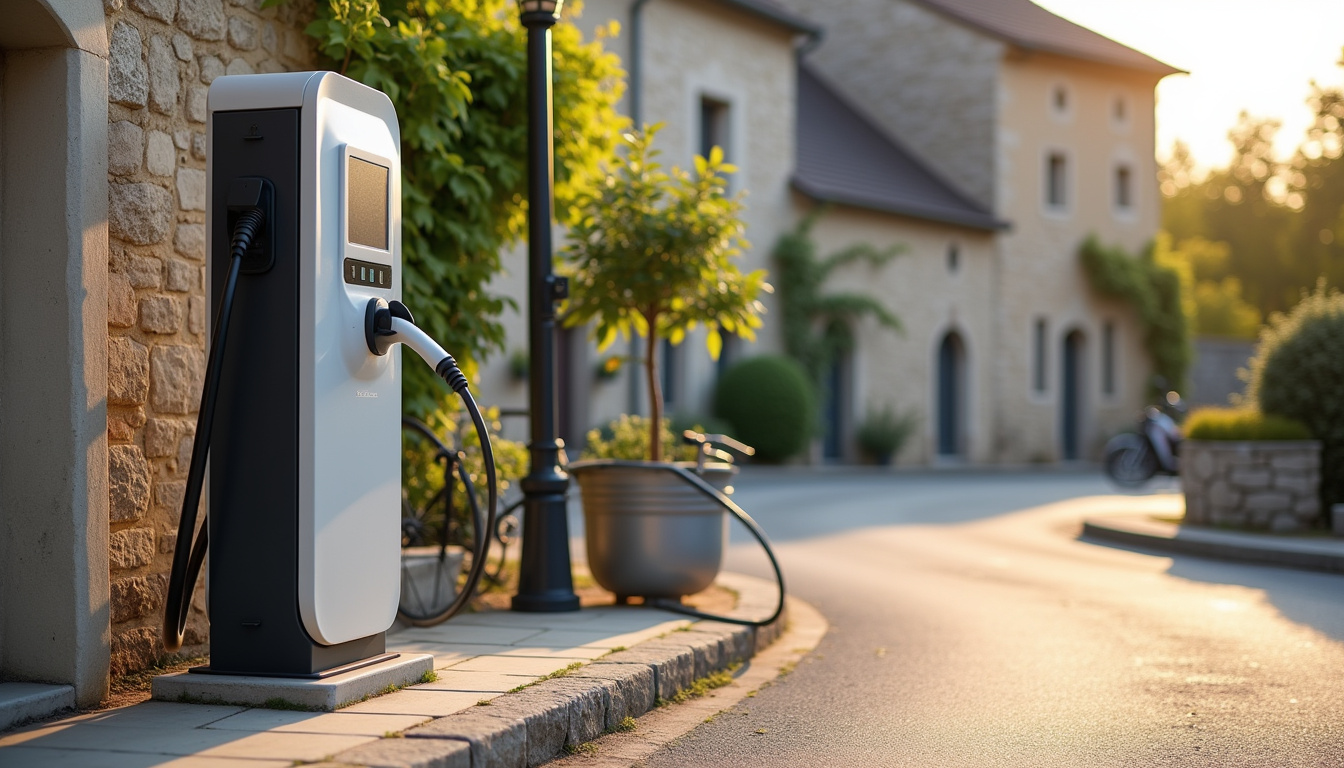 Borne de recharge publique Soregies Mobilités située Rue de l’École à Chabournay