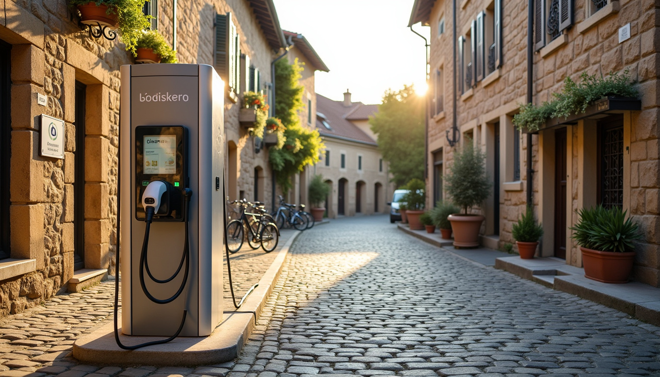 Borne de recharge publique sur une place de Villemur-sur-Tarn