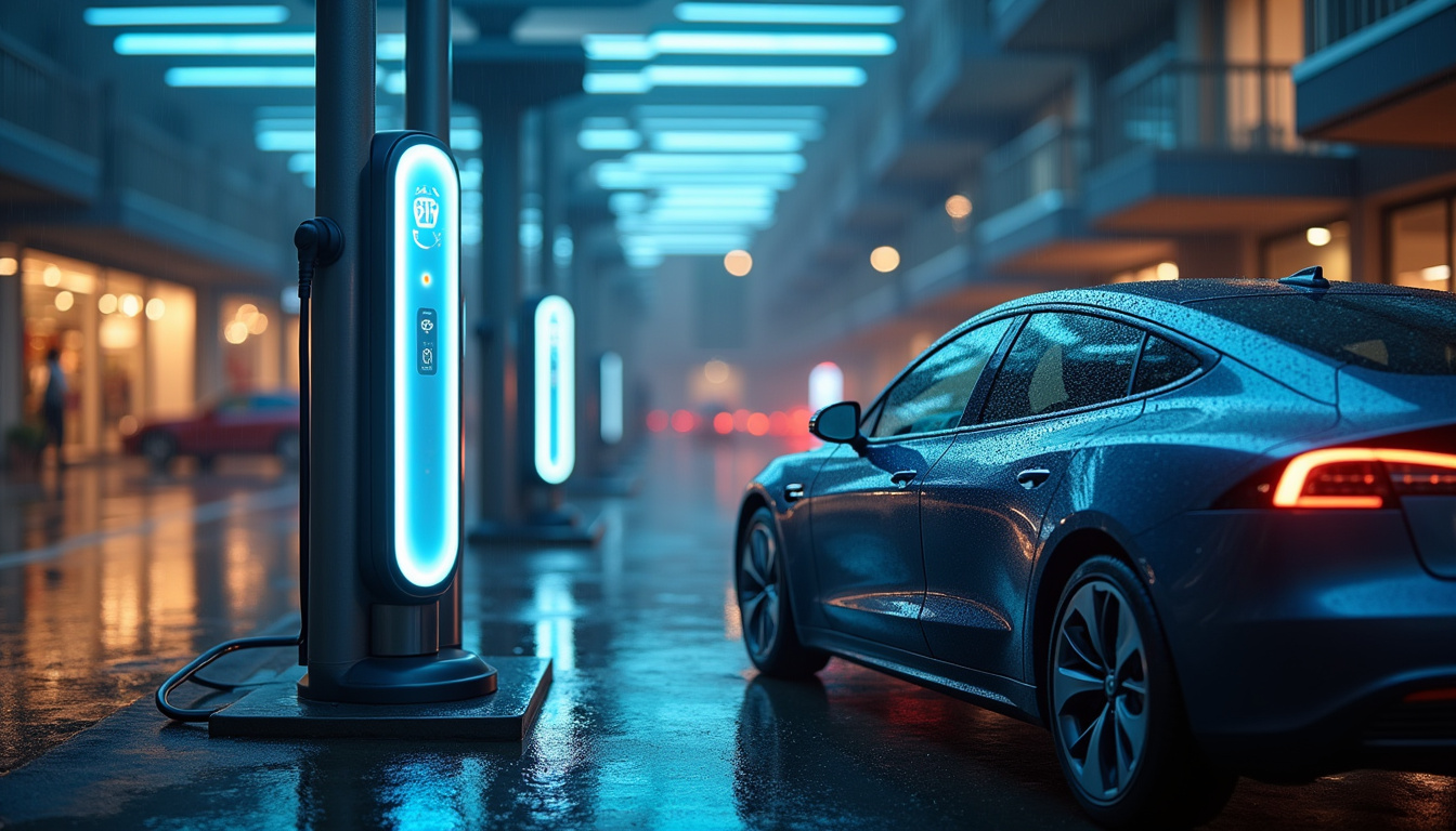 Borne de recharge rapide installée sur le parking d'un centre commercial à Houssen