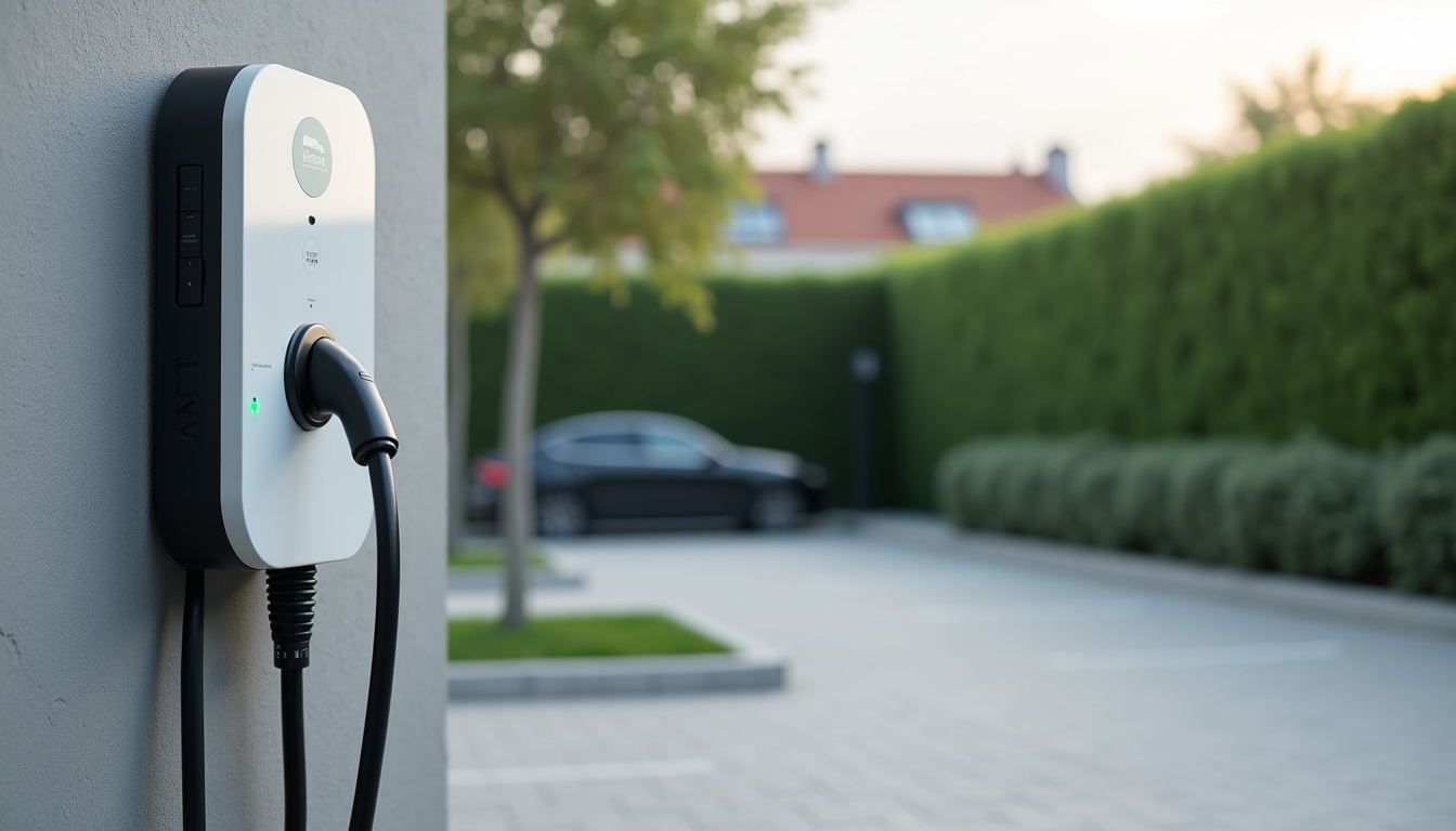 Borne de recharge triphasée installée sur une place de parking privée