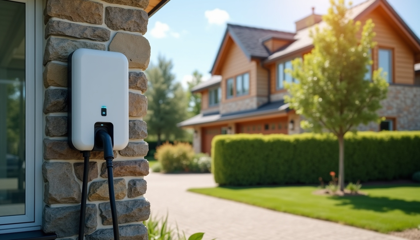Borne électrique installée à l'extérieur d'une maison en pleine journée