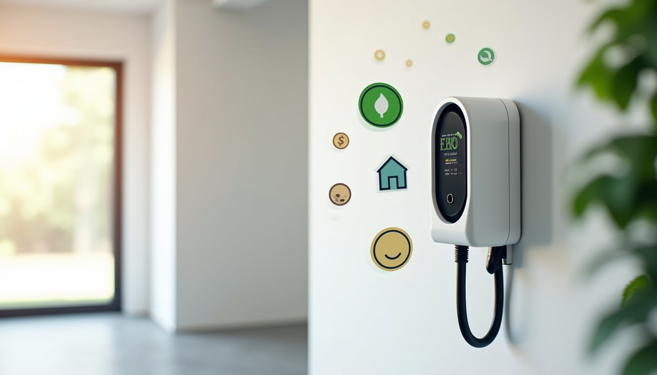 Borne électrique installée avec étiquettes illustrant les aides financières disponibles