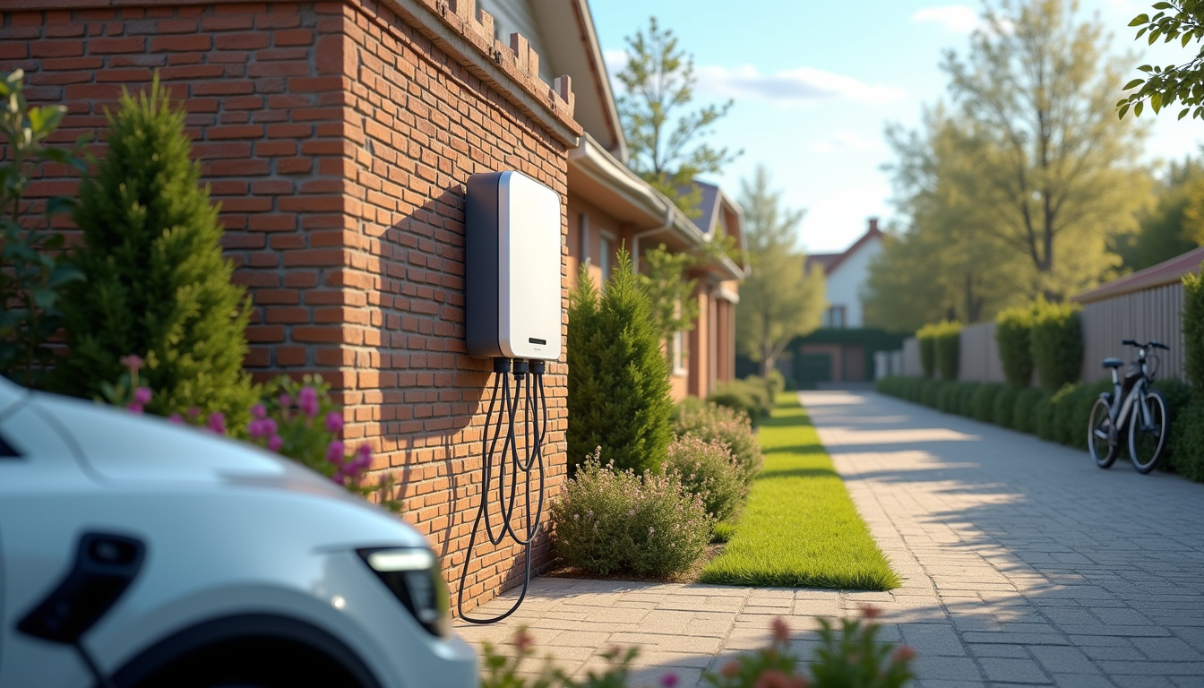 Borne électrique installée dans un jardin de maison à Gruson
