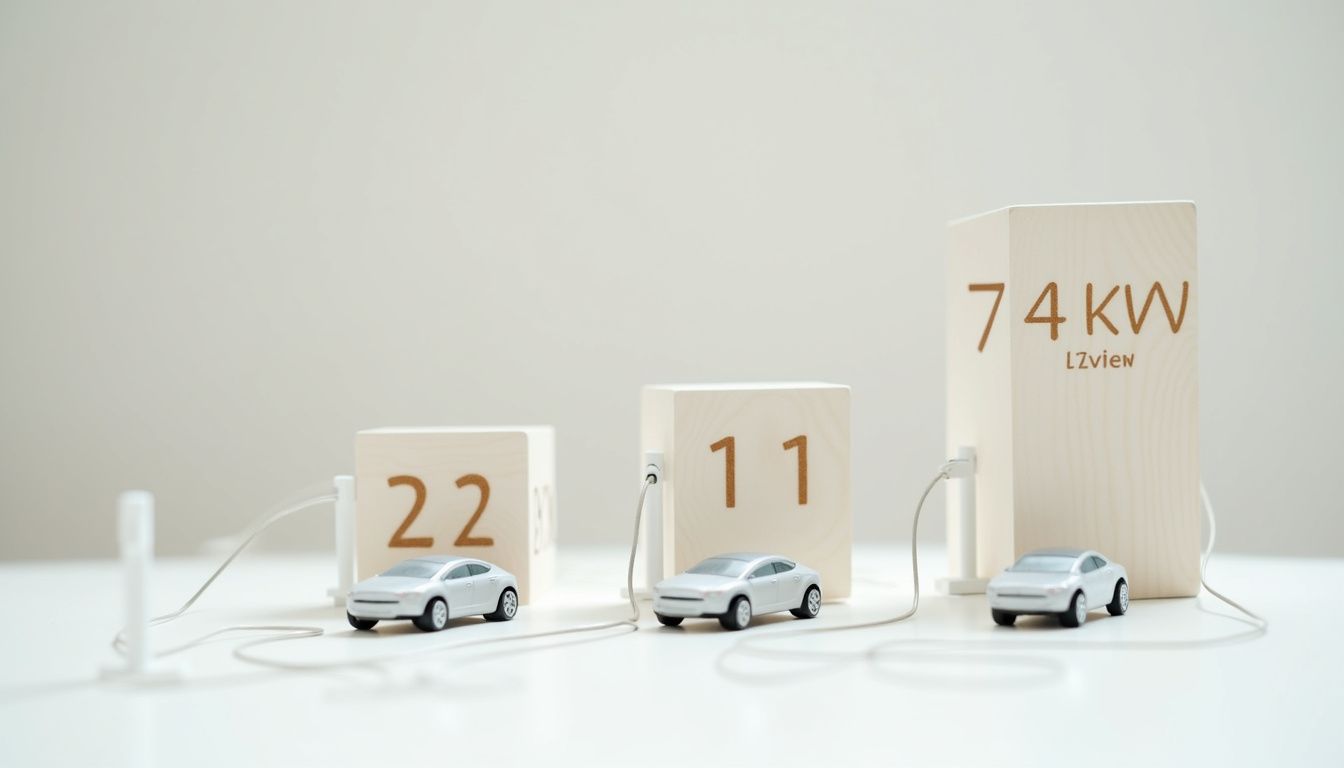 Comparaison des puissances de bornes de recharge: 7,4 kW, 11 kW, 22 kW