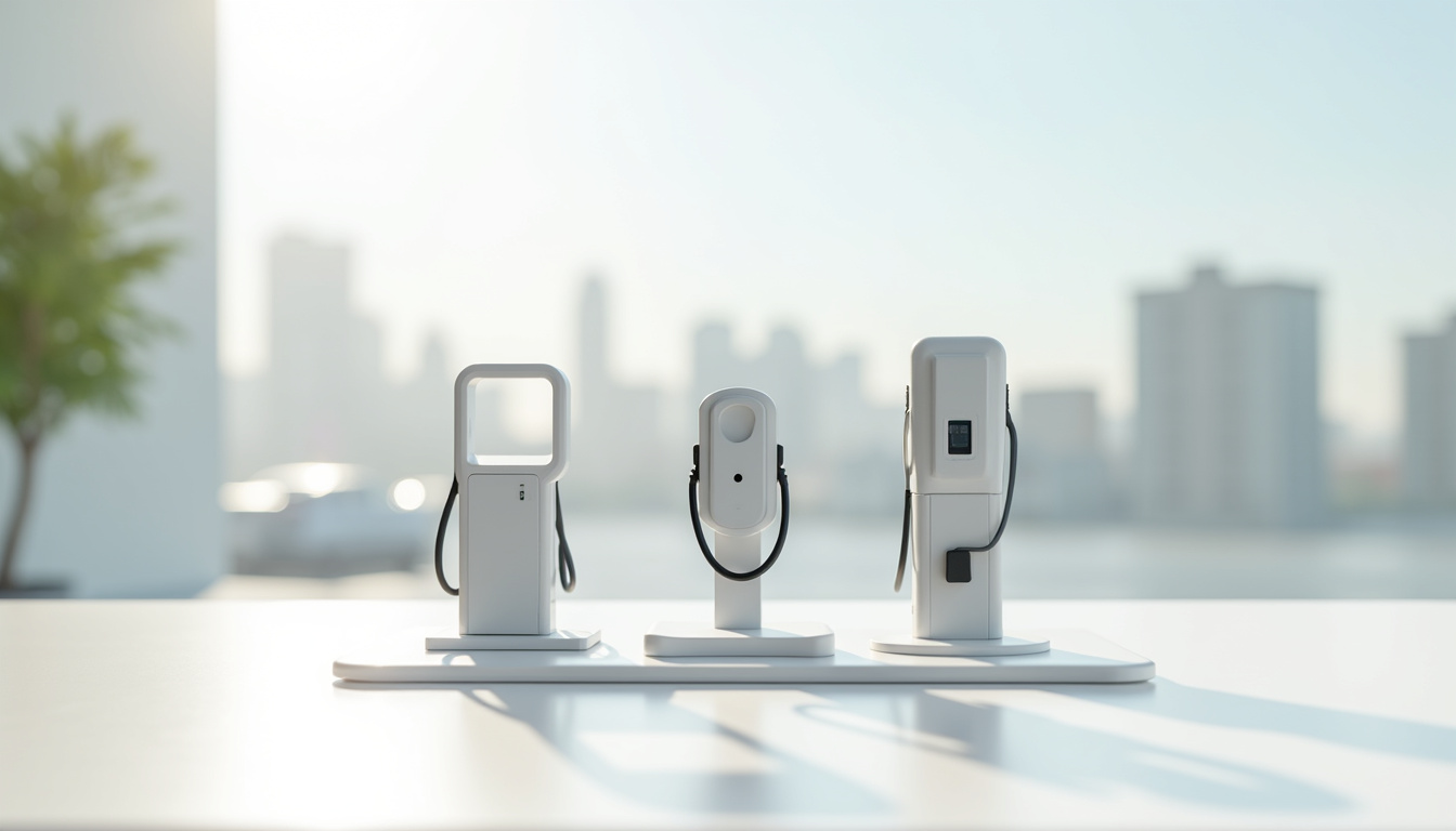 Comparaison visuelle de différents modèles de bornes de recharge pour véhicules électriques