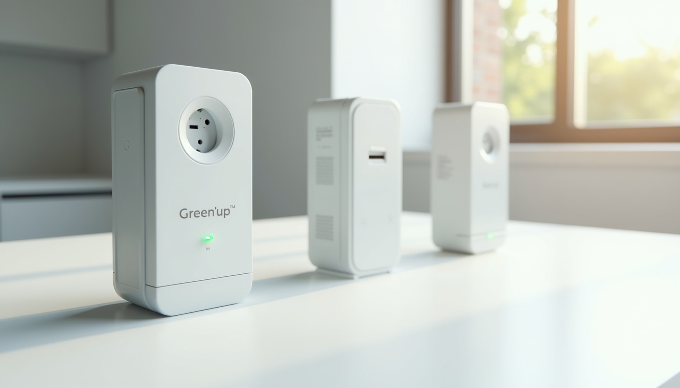 Comparaison visuelle de trois types de bornes de recharge: prise Green'up, wallbox simple, wallbox intelligente