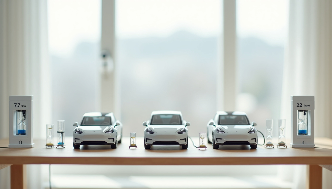 Comparatif des puissances de bornes électriques: 7,4 kW, 11 kW, 22 kW, avec temps de charge estimés