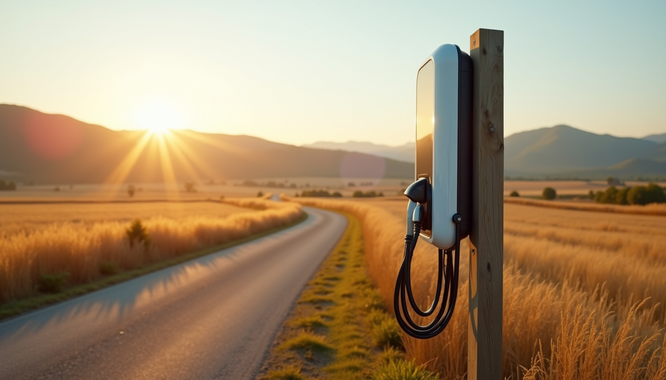 Différents modèles de bornes de recharge électrique installés en milieu rural