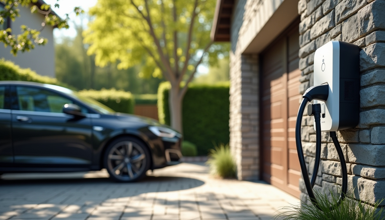 Différents modèles de bornes de recharge pour véhicules électriques installées dans un environnement résidentiel
