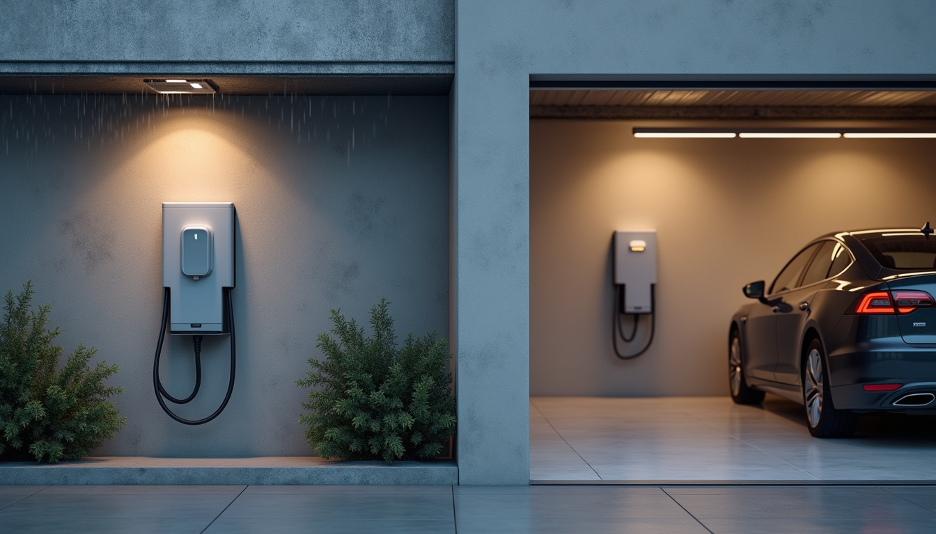 Différents modèles de bornes de recharge pour voiture électrique installés en extérieur et en garage