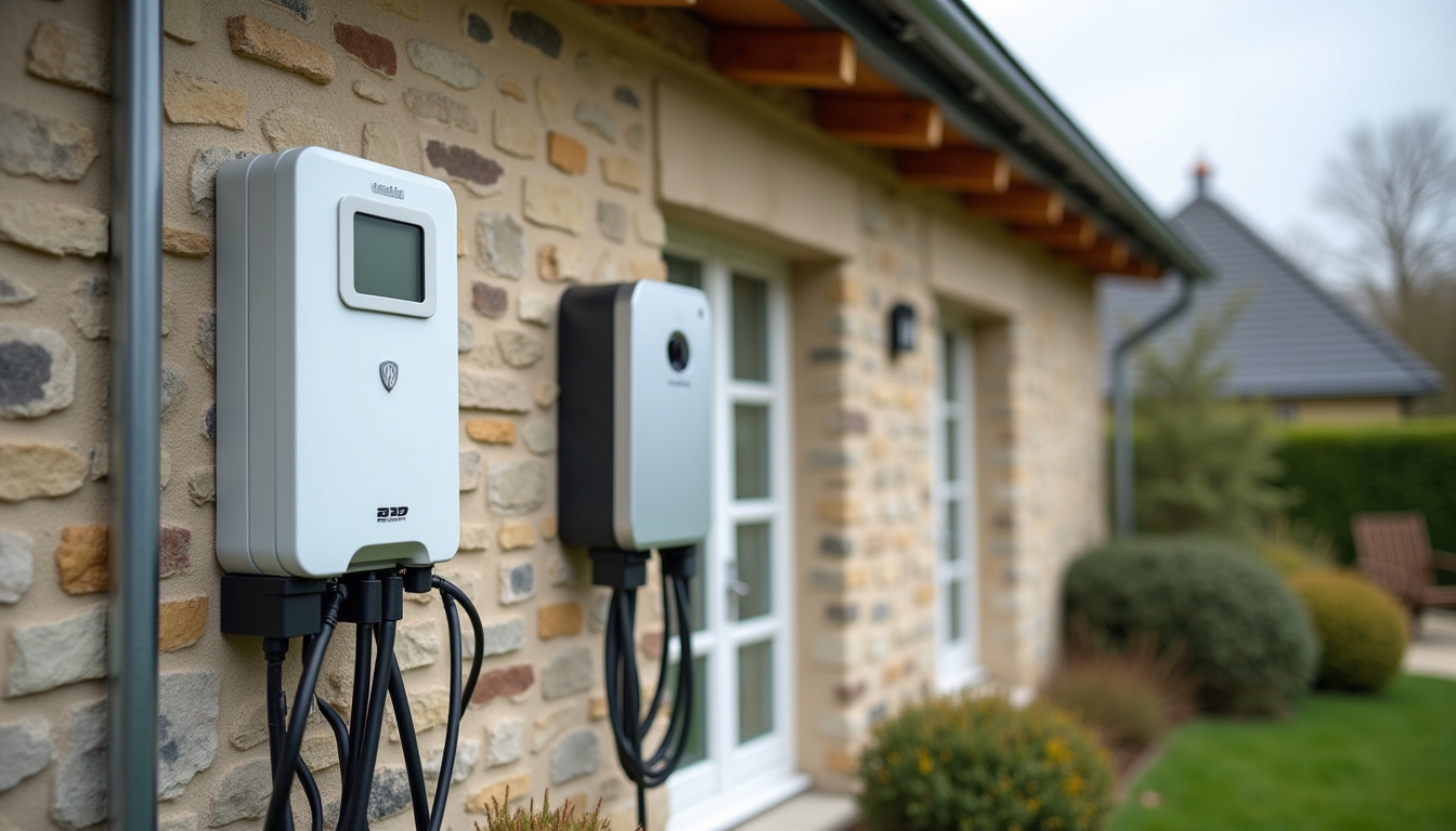 Différents types de bornes de recharge électrique installées à l'extérieur d'une maison à Ploërmel