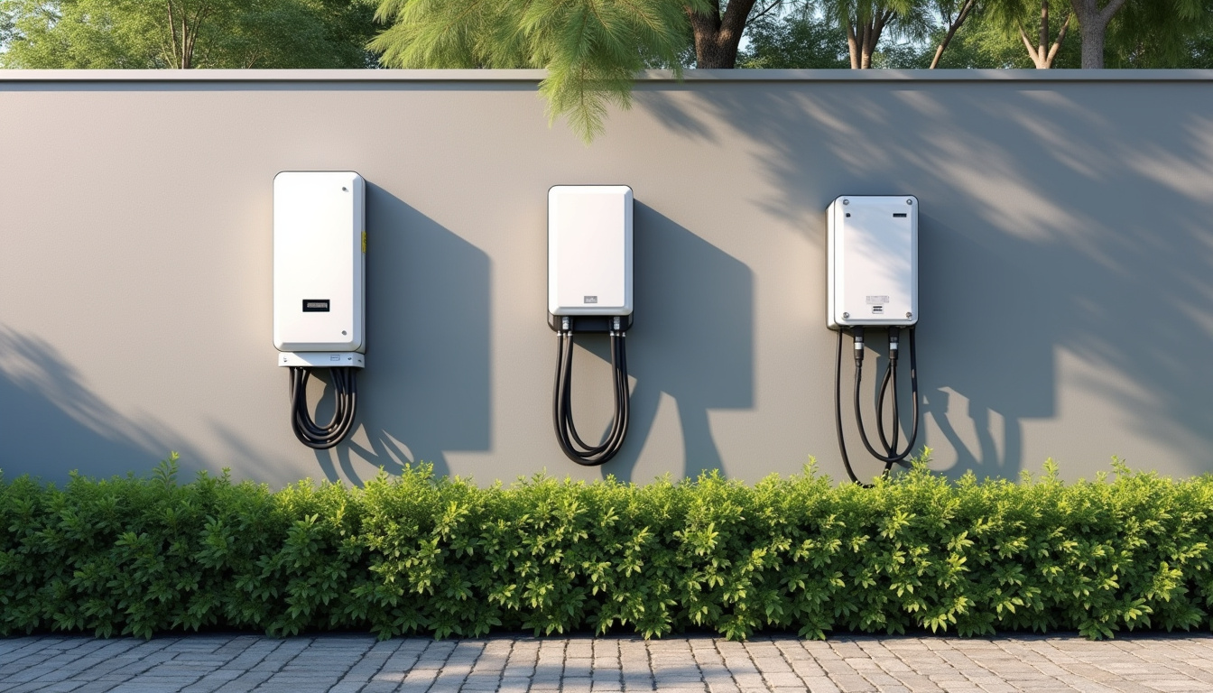 Différents types de bornes électriques installées sur un mur extérieur