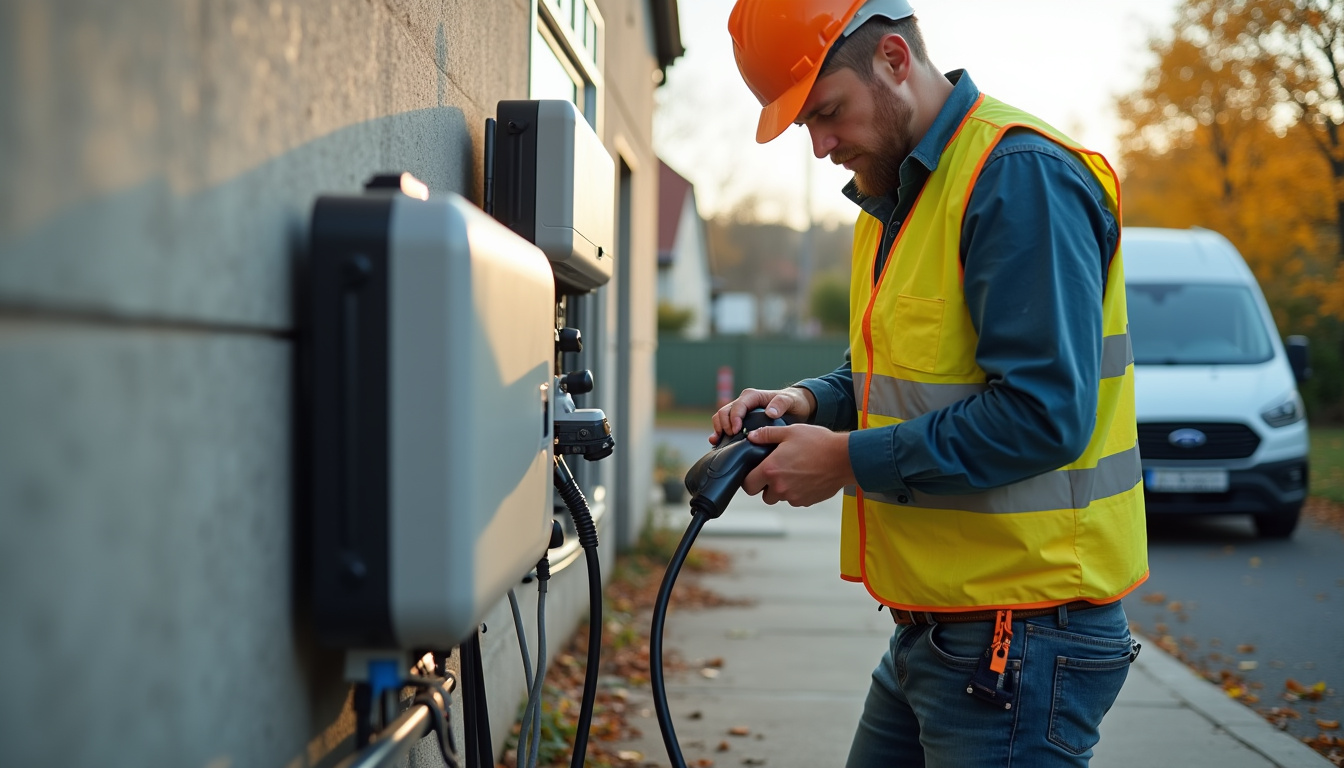 Électricien certifié IRVE en intervention sur un chantier de pose de borne électrique