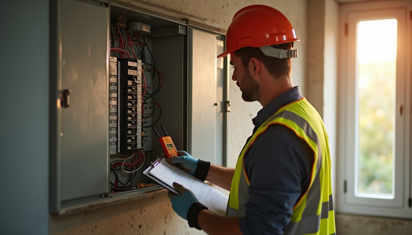 Électricien certifié IRVE en train d'inspecter le tableau électrique d'une maison à Lescar