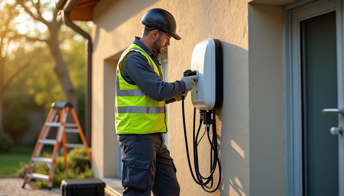 Électricien certifié IRVE en train d’installer une borne de recharge à Crèvecœur-le-Grand