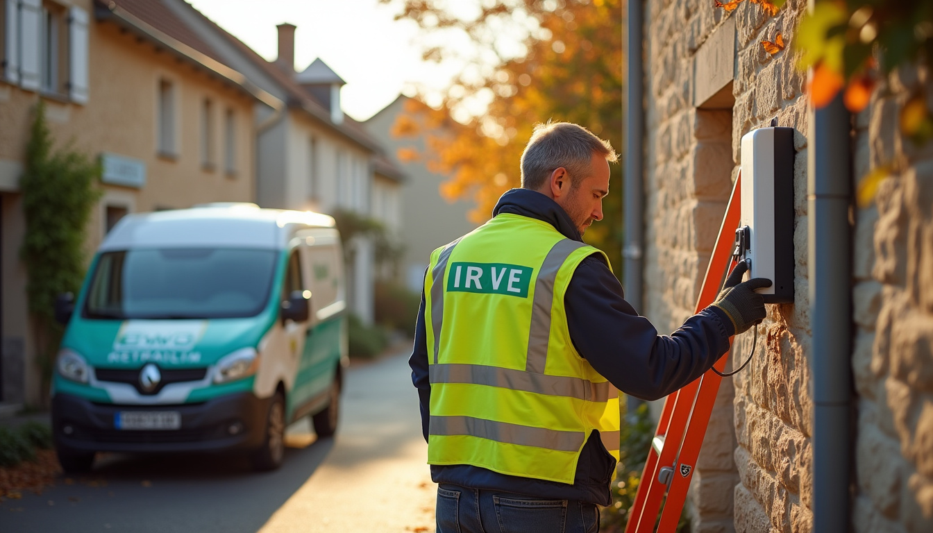 Électricien certifié IRVE en train d'installer une borne de recharge à Velars-sur-Ouche