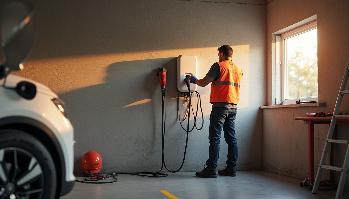 Électricien certifié IRVE en train d'installer une borne de recharge murale à Val de Briey