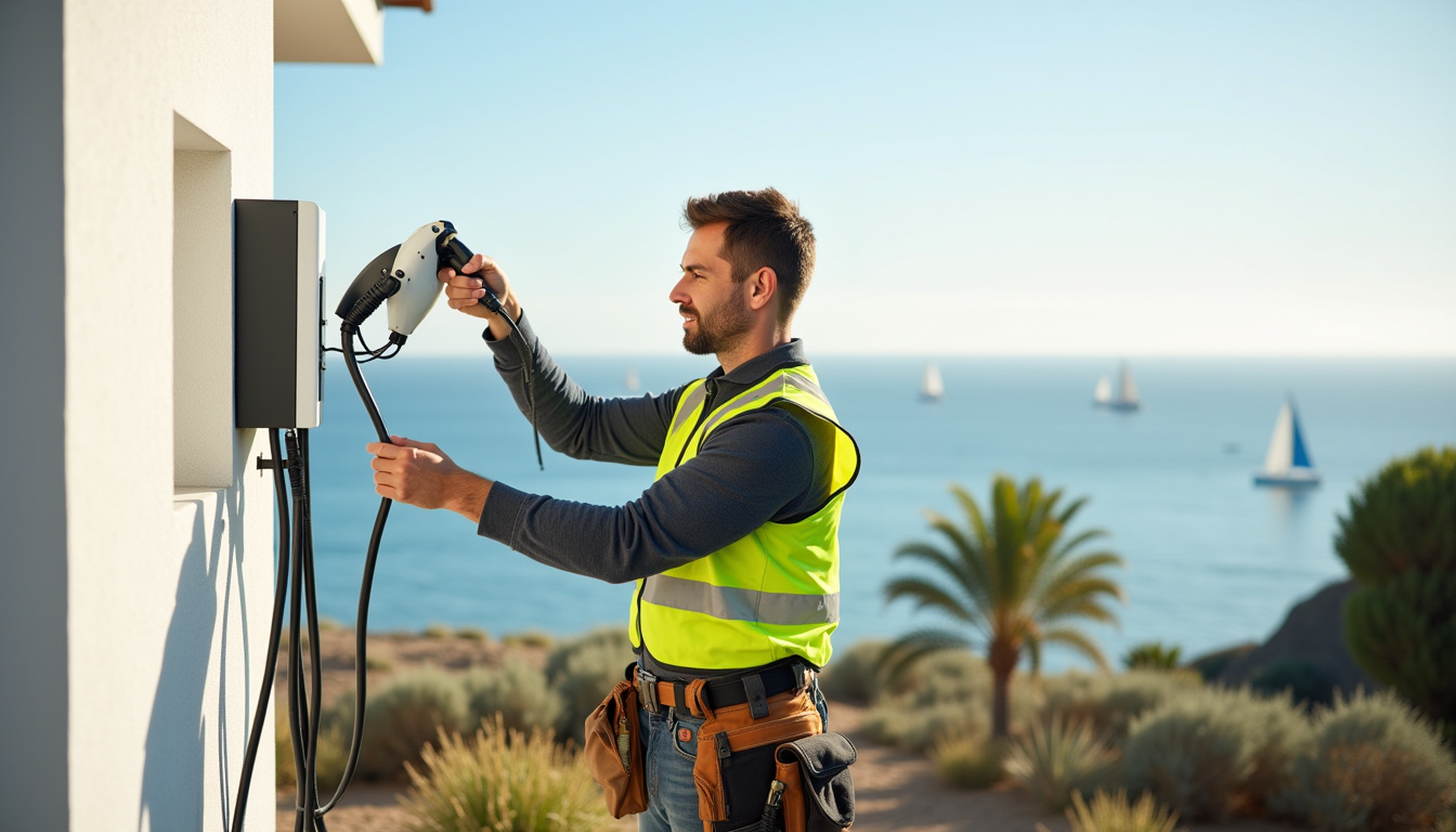 Électricien certifié IRVE intervenant sur une installation de borne électrique à Rivedoux-Plage