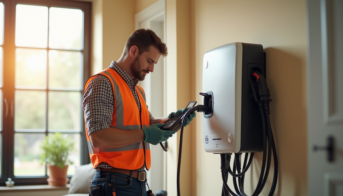 Électricien en train de connecter une borne électrique au tableau électrique d'une maison