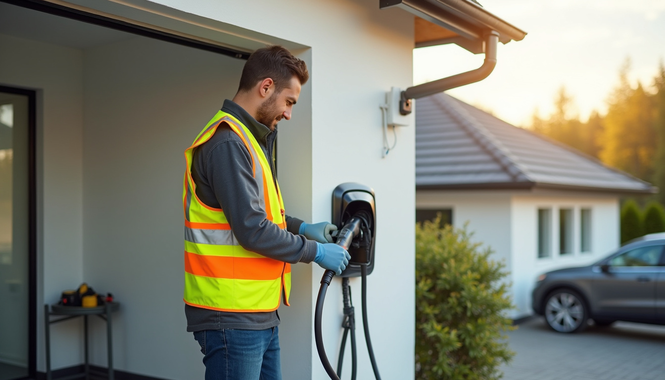 Électricien IRVE en intervention pour l'installation d'une borne de recharge à Sathonay-Village