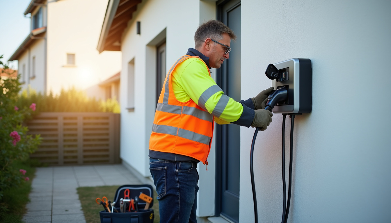 Électricien IRVE en intervention pour pose de borne de recharge à Rives