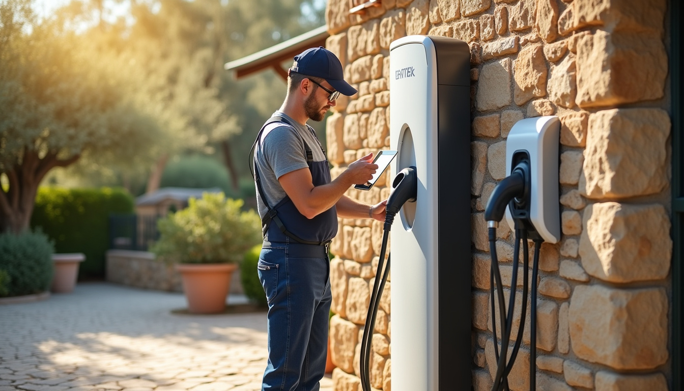 Illustration des étapes d'installation d'une borne de recharge à La Bastide-des-Jourdans: diagnostic, pose, mise en service