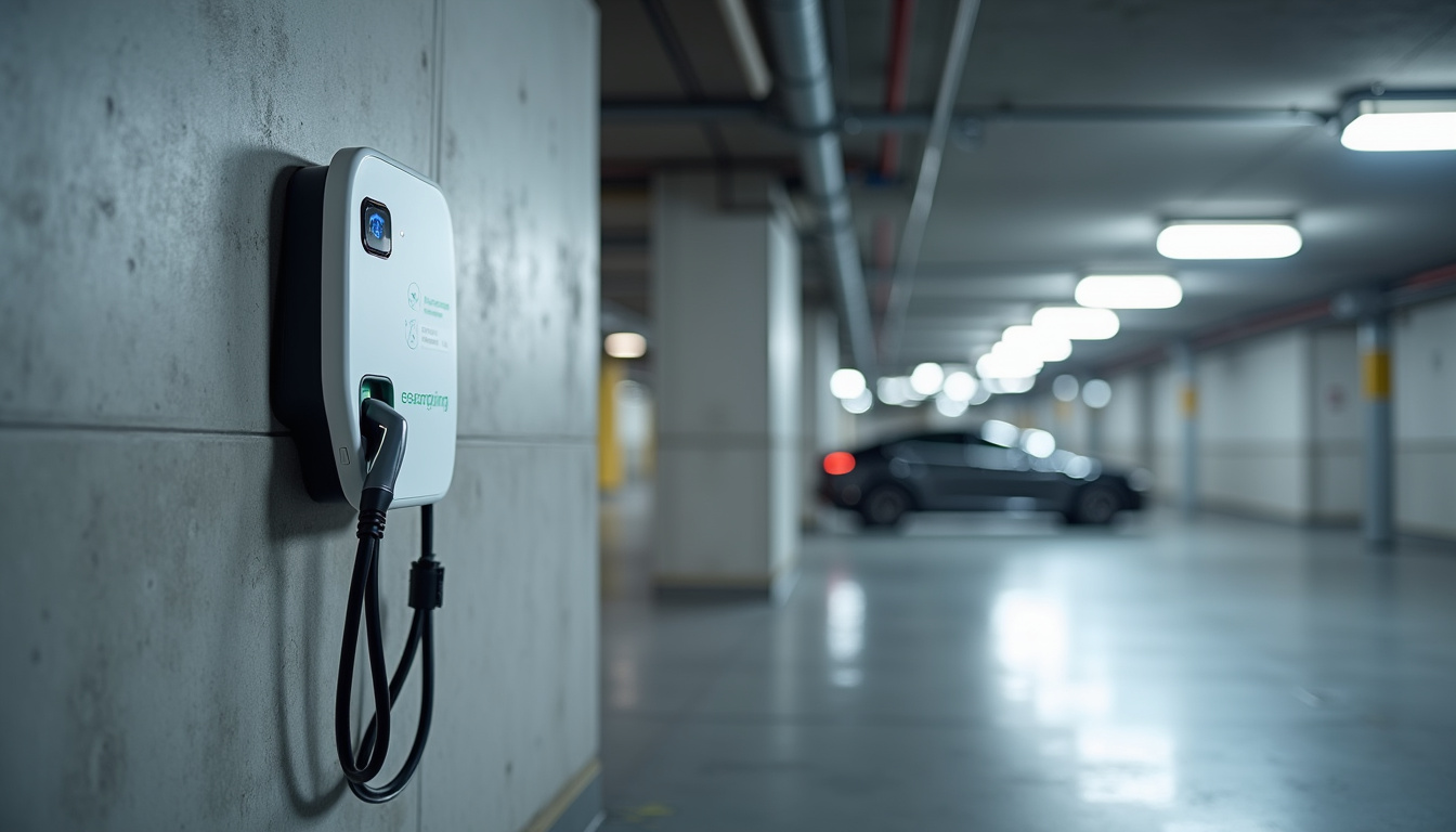 Illustration d'une borne de recharge installée dans un parking de copropriété