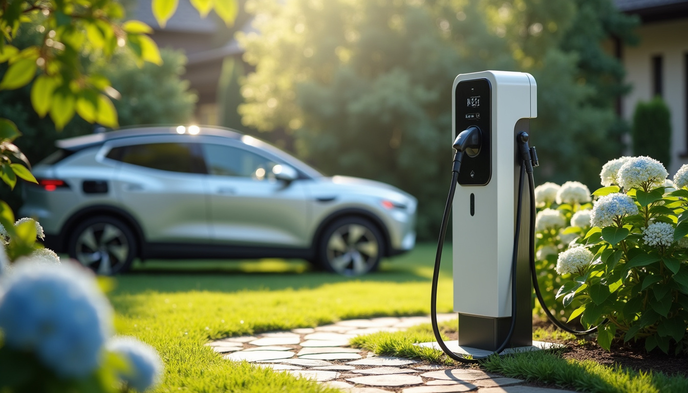 Installation d'une borne de recharge électrique dans un jardin à Saint-Symphorien