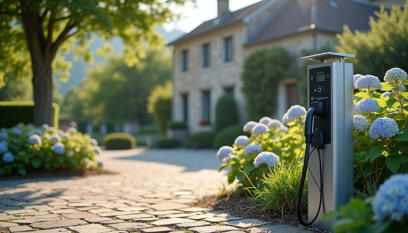 Installation d'une borne de recharge électrique dans un jardin résidentiel à La Talaudière