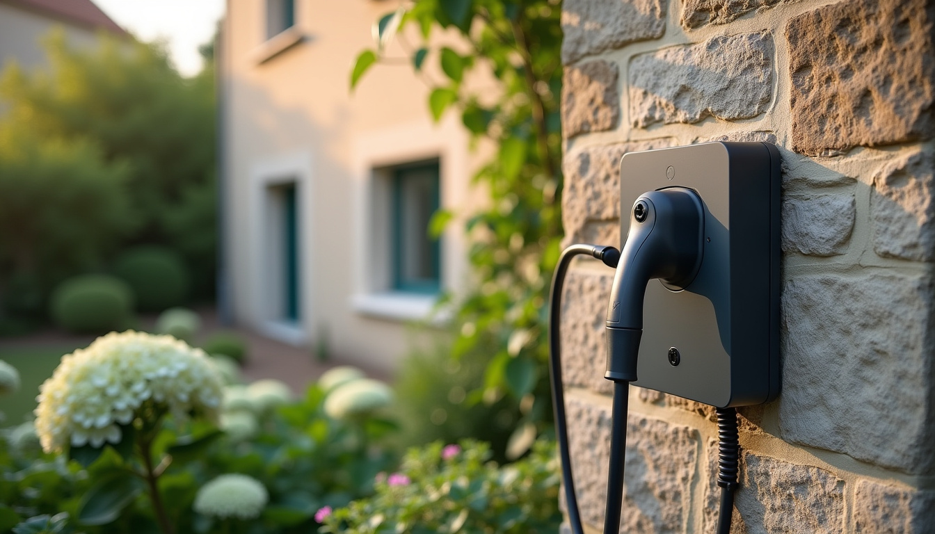 Installation d'une borne de recharge électrique dans une maison à Riec-sur-Bélon, avec câble sécurisé et boîtier mural