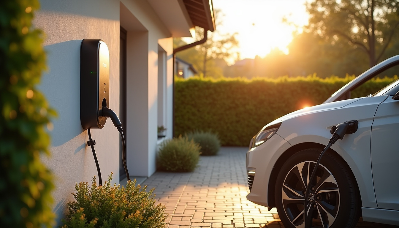 Installation d'une borne de recharge électrique dans une maison à Val-d’Izé, près d’un garage privé avec véhicule électrique branché