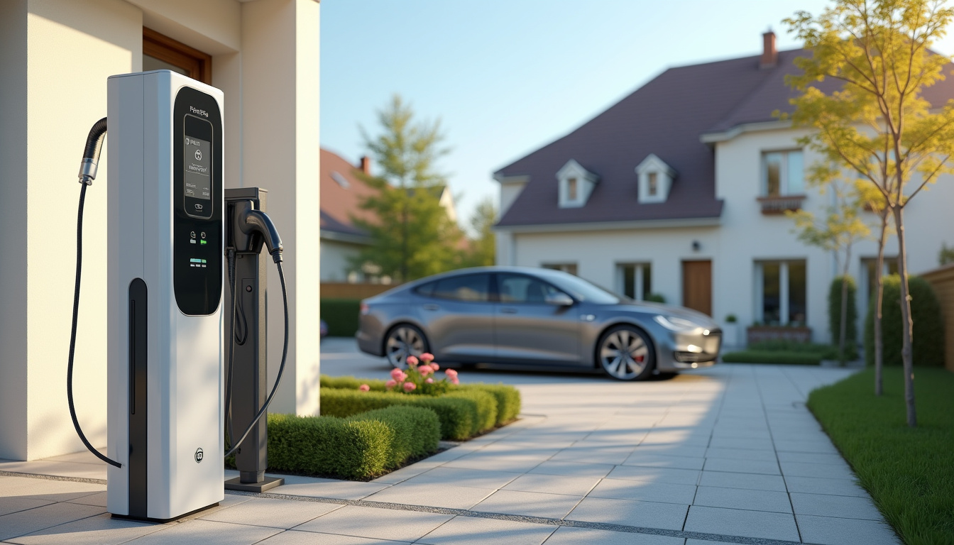 Installation d'une borne de recharge électrique devant une maison à Beaucouzé
