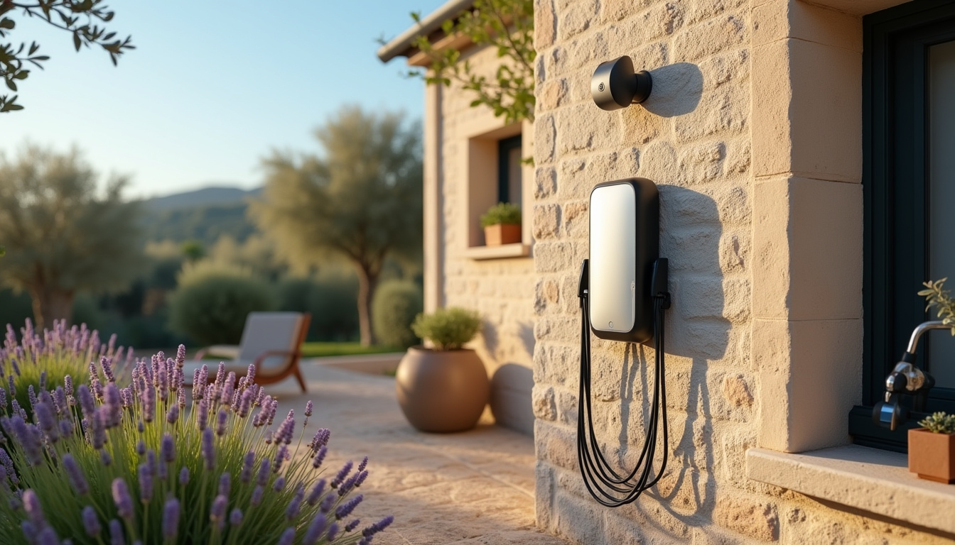 Installation d'une borne de recharge électrique sur la façade d'une maison à Cabriès, vue extérieure