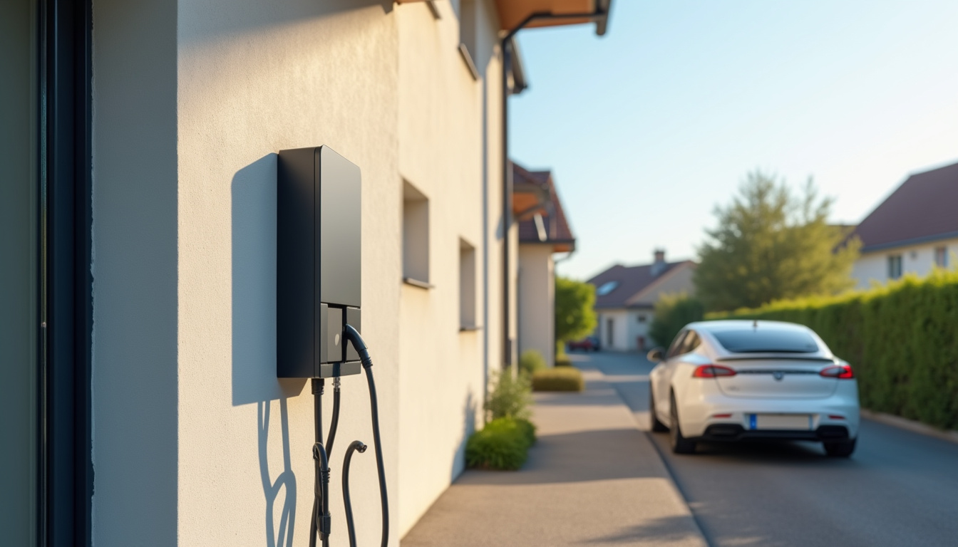 Installation d'une borne de recharge électrique sur la façade d'une maison à Fleury-la-Vallée