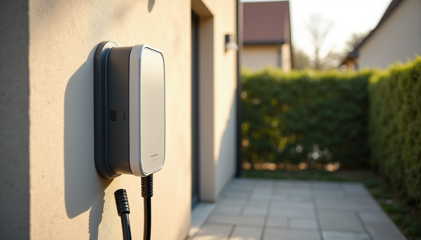 Installation d'une borne de recharge électrique sur la façade d'une maison à Magny-en-Vexin