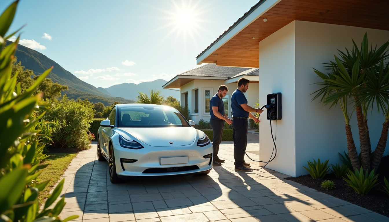 Installation d'une borne de recharge électrique sur le parking d'une maison à Le Tampon, Réunion