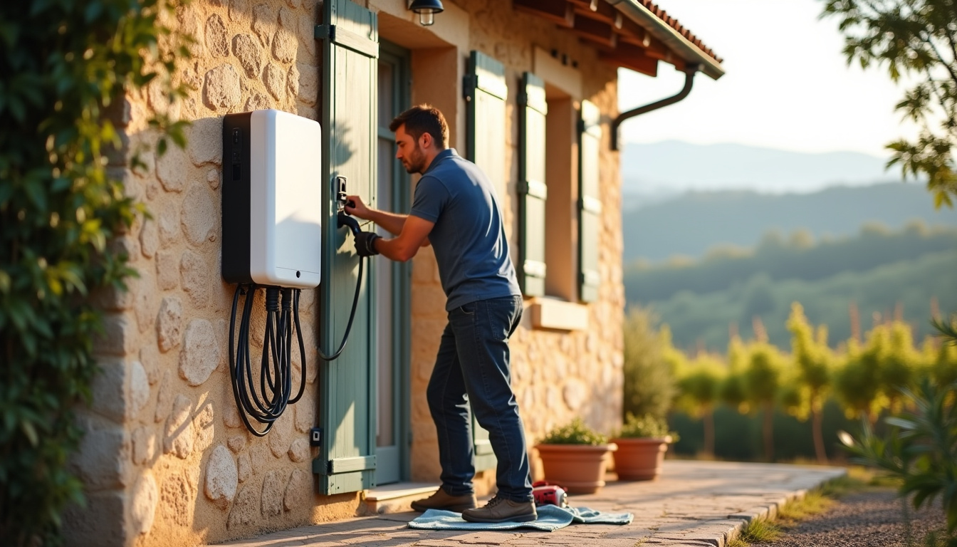 Installation d'une borne de recharge électrique sur un mur extérieur à Sablet, avec câblage sécurisé et électricien en intervention