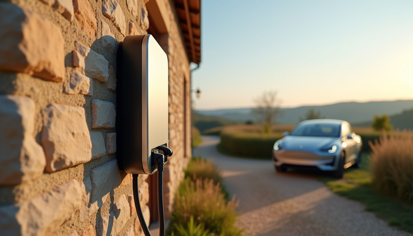 Installation d'une borne de recharge électrique sur un mur extérieur de maison à La Séauve-sur-Semène