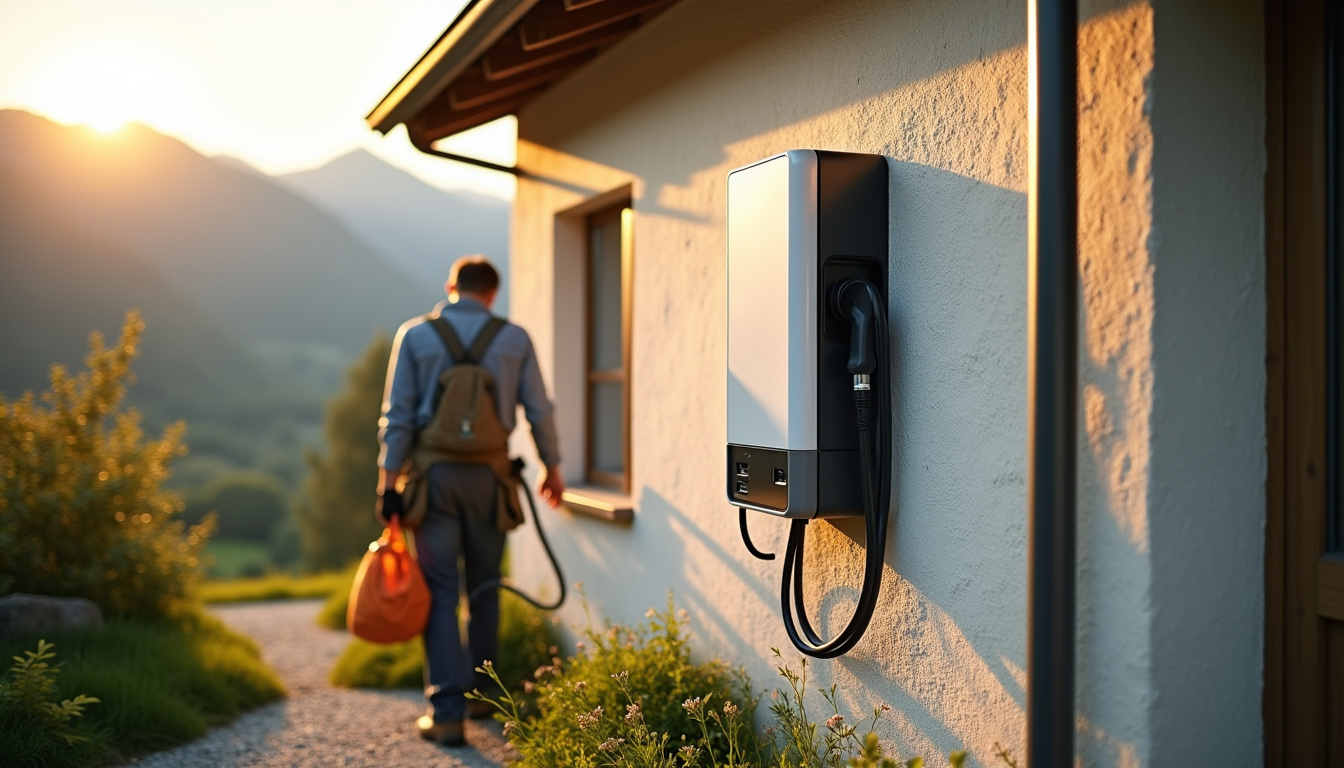 Installation d'une borne de recharge murale à l'extérieur d'une maison à Grand-Aigueblanche