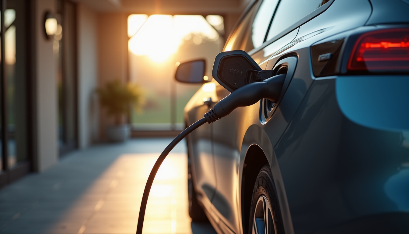 Installation d'une borne de recharge murale dans un garage privé à Longny les Villages, vue du câble connecté au véhicule