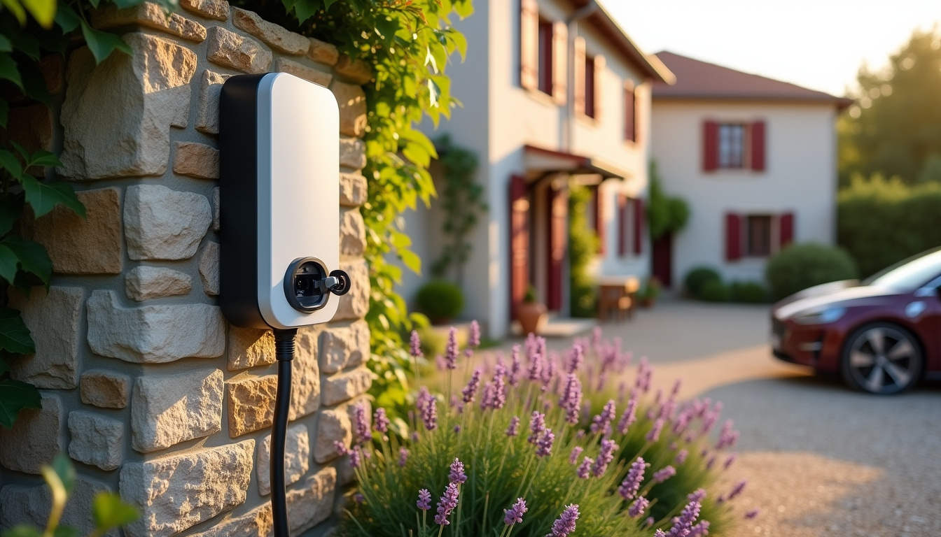 Installation d'une borne de recharge murale dans un jardin résidentiel à Sauveterre-de-Béarn