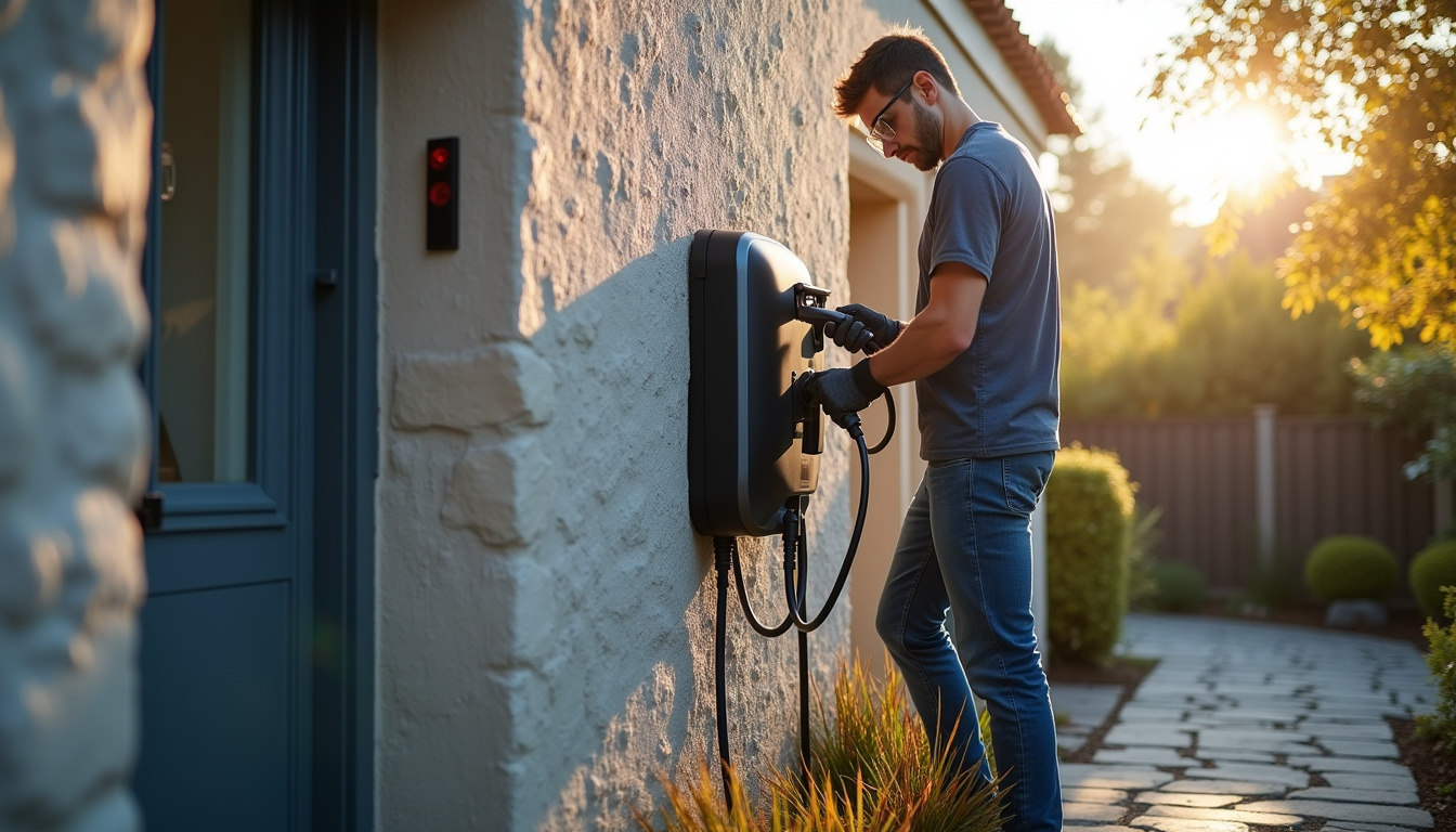 Installation d'une borne de recharge murale en extérieur sur un mur de maison