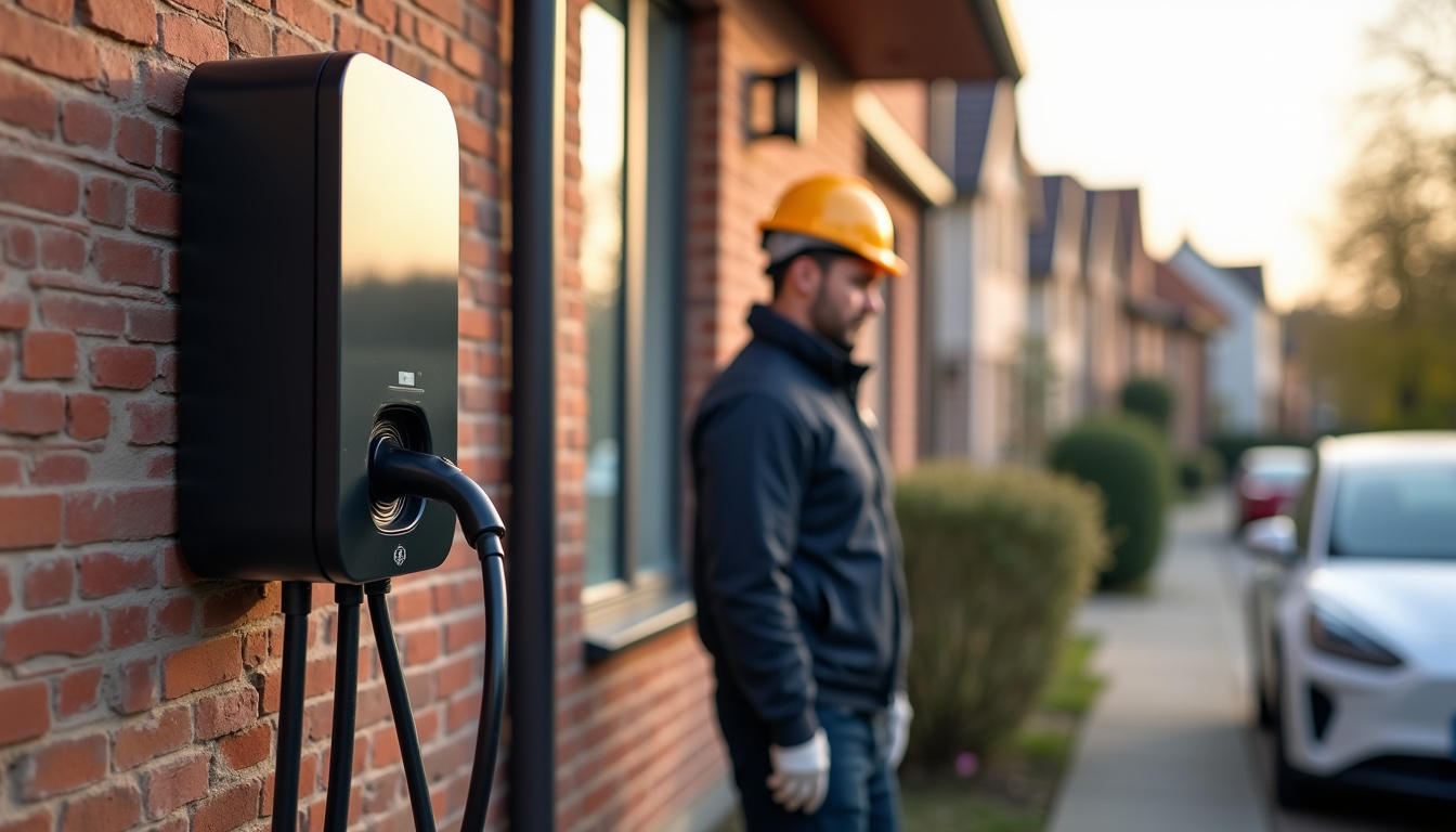 Installation d'une borne de recharge murale sur le mur d'une maison à Creil